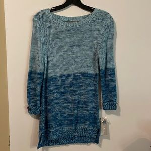 NY Collection Knit Blue Sweater 3/4 sleeve new marl Colorblock